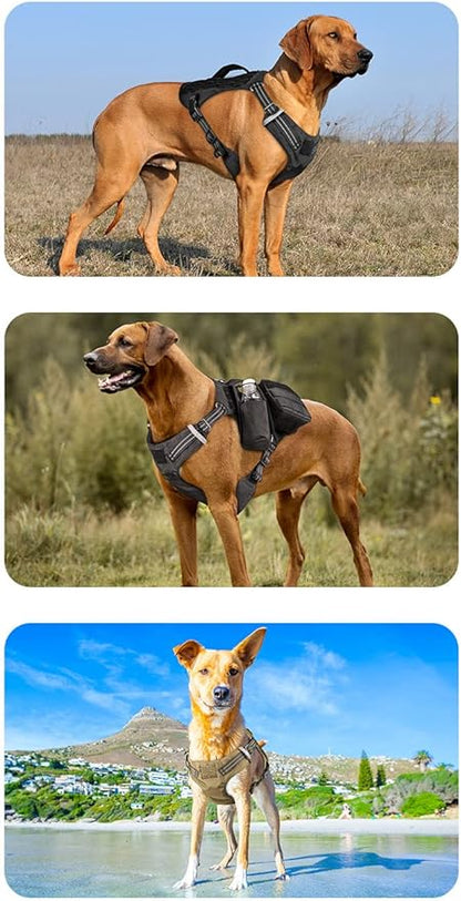 Tactical Dog Adjustable Training Harness Dog Saddle Bag Backpack Vest with Handle Military No Pull Dog Harness for Small Medium Large Dogs (L, Khaki)