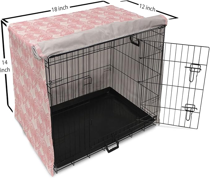 Ambesonne Heart Dog Crate Cover, Love Themed Pastel Zentangle Ornament Valentine's Day Romance Repetition, Easy to Use Pet Kennel Cover for Small Dogs Puppies Kittens, 18 Inch, Pink White