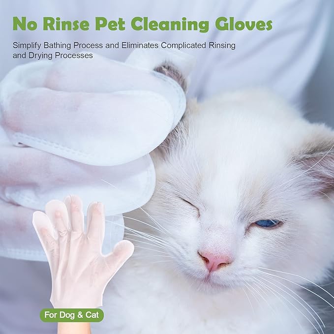 Pet Grooming Glove - Gentle Deshedding Brush Glove, Pet Bathing Wipes - Enhanced Five Finger Design - Daily Care and Traveling - Perfect for Dog & Cat with Long & Short Fur (7pcs/1-Pack)