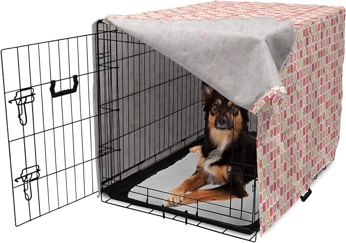 Lunarable Dusty Rose Dog Crate Cover, Patchwork Inspired with Different Patterned Squares Shabby Form Style, Easy to Use Pet Kennel Cover for Medium Large Dogs, 36 Inch, Salmon Dark Coral