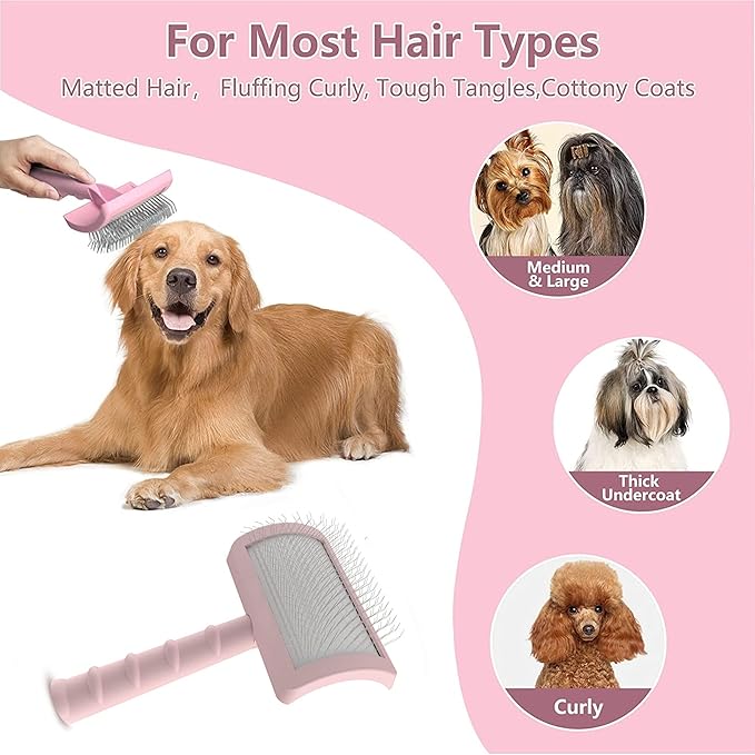 Large Slicker Brush for Dogs,Cats,Extra Long Pin Shedding Brush for Long Haired Dog,Cat, Pet Grooming Wire Brush for Thick Undercoat Curly Hair,25mm(1"),Pink