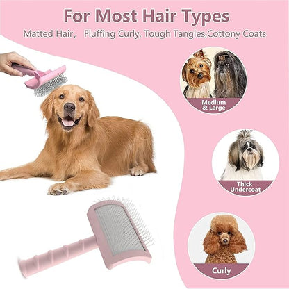 Large Slicker Brush for Dogs,Cats,Extra Long Pin Shedding Brush for Long Haired Dog,Cat, Pet Grooming Wire Brush for Thick Undercoat Curly Hair,25mm(1"),Pink