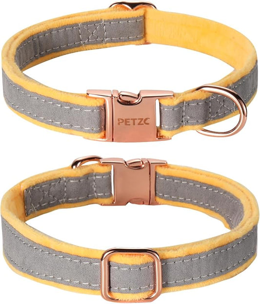 Dog Collar,Metal Buckle Pet Collar Suede Dog Collar Soft&Comfy Adjustable Pet Gift Collars with Bow for Small Medium Large Dogs (Medium, Gray&Yellow)
