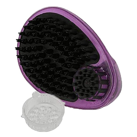 Pet Brush by Poodle Pet |Dog Soap and Shampoo Dispenser for Daily Grooming | Rinses Coat While Removing Lint and Shed Hair |For Short or Medium Hair | Soft Rubber Bristles Gentle on Skin | Purple