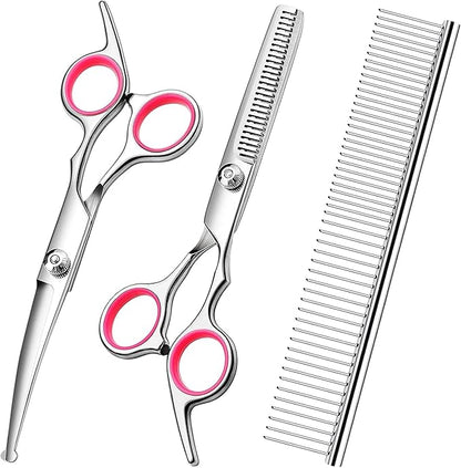 YL TRD Dog Grooming Scissors Kit Hair Cutting Set, 5Pcs Pet trimmer kit, Dog Shears for Grooming, Thinning Shears, Curved Scissors, Grooming Comb for Dogs Rabbits Cats Grooming Tools (Round headed)