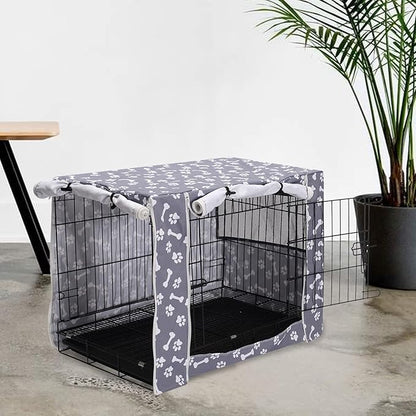 Dog Crate Cover Kennel Dogs Covers fits Small Medium Large crates cage Heavy Nylon Waterproof soundproof Indoor Outdoor - Cover only - Grey Bone paw - 48 inch