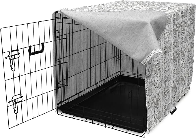 Lunarable Football Dog Crate Cover, Cup Ball Cheerleader Player Sneakers Sports Equipment Sketch Pattern, Easy to Use Pet Kennel Cover for Cats & Medium Dogs, 30 Inch, Charcoal Grey and White