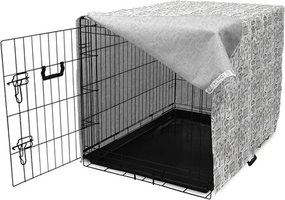Lunarable Football Dog Crate Cover, Cup Ball Cheerleader Player Sneakers Sports Equipment Sketch Pattern, Easy to Use Pet Kennel Cover for Cats & Medium Dogs, 30 Inch, Charcoal Grey and White