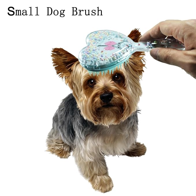 Soft Dog Brush for Small Dogs - Gentle Puppy Massaging Brush for Shih Tzus, Yorkies, Maltipoos, Maltese, Cats & Rabbits - Love Shape Design for All Hair Types (Pink Blue)