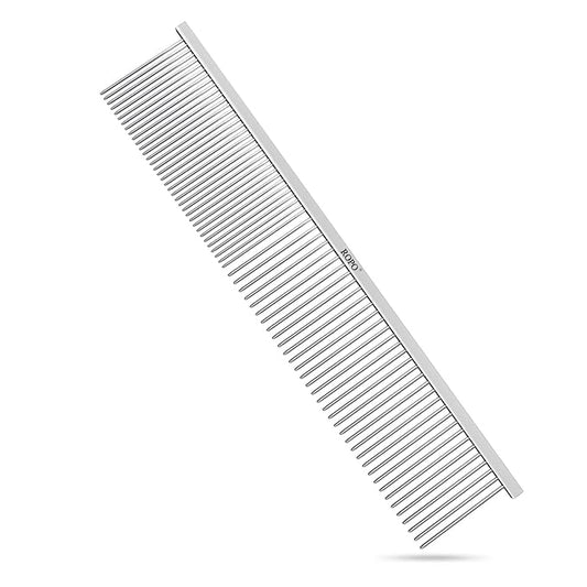ROPO Dog Comb Tool for Removing Matted Fur - Pet Dematting Comb with Rounded Teeth and Non-Slip Grip Handle - Prevents Knots and Mats for Long and Short Haired Pets (Square handle, Silver)