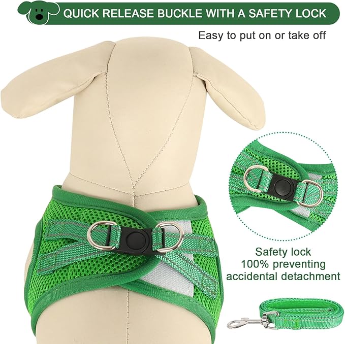 YIMEIS Dog Harness and Leash Set, No Pull Soft Mesh Pet Harness, Reflective Adjustable Puppy Vest for Small Medium Large Dogs, Cats (Green, X-Small (Pack of 1)