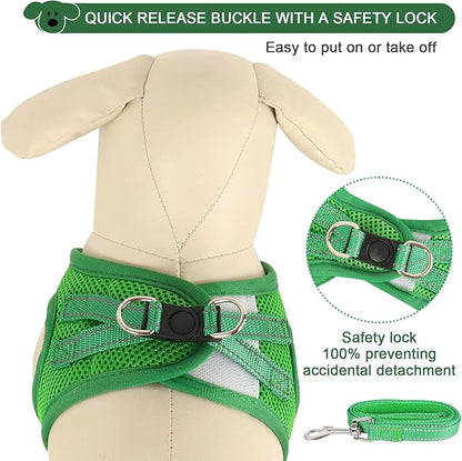 YIMEIS Dog Harness and Leash Set, No Pull Soft Mesh Pet Harness, Reflective Adjustable Puppy Vest for Small Medium Large Dogs, Cats (Green, X-Small (Pack of 1)