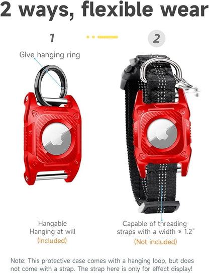 IP68 Waterproof Airtag Case for Dog Collar [2 Pack] Airtag Dog Collar Holder Hard TPU Full Protection Airtag Holder with Removable Handle Cat Dog GPS Tracker Anti Loss air tag Cover（Red）