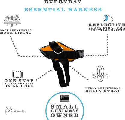 ShawnCo Essential Dog Harness, No-Pull Pet Vest with 3 Leash Clips, No Choke, Reflective, Adjustable and Padded, for Easy Walking and Training for Small, Medium and Large Dogs (Sunset Orange, S)