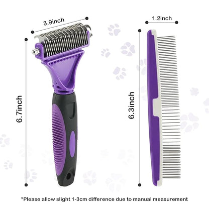 Pet Dematting Tool 2 Pack - Double Sided Undercoat Rake & Dematting Comb for Detangling Matted or Knotted Undercoat Hair, Great for Medium or Long-haired Dogs & Cats