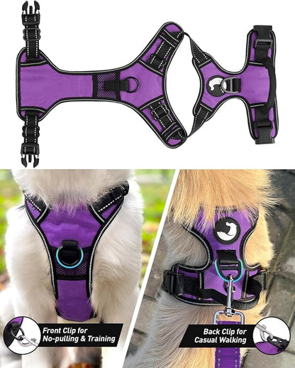 Joytale No Pull Dog Harness for Extra Large Dogs, Reflective Pet Vest with Front Clip, Adjustable Soft Padded Harnesses with Easy Control Handle for Training and Walking, Purple, XL