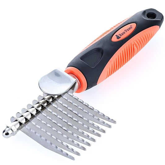 Raw Paws Dematting Comb - 1 ct, Long Blades & Safety Edges, For Cats and Dogs - Removes Mats, Tangles & Knots