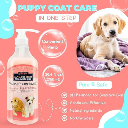Alpha Dog Series Natural Puppy Shampoo and Conditioner Tear Free with Aloe Vera, pH-Balanced Shampoo for Puppies, Tearless Dog Shampoo and Conditioner, Puppy Wash Sensitive Skin 26.4 Oz (Pack of 2)
