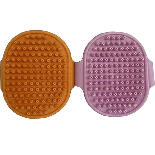 Pet Grooming Brush Set, 2 PCS, Rubber Massage Comb with Adjustable Handle for Dogs and Cats (Pink＆orange)