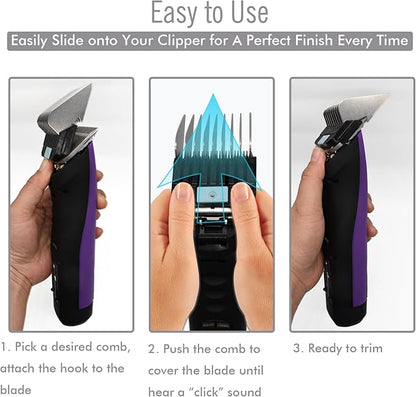 Professional A5 Style Animal Clipper Stainless Steel Color-Coded Snap-on Attachment Guard Guide Comb, 1/8"-1" Compatible with Wahl KM Series Oster A5 Andis Detachable Blade Pet Groomers (#6 - 3/4")