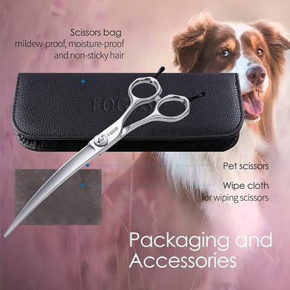 38 Degree Professional Curved Scissors for Dog Grooming 7.5” Japan VG10 Alloy Steel Downward Curved Grooming Shears for Face Right Handed(7.5 inch)