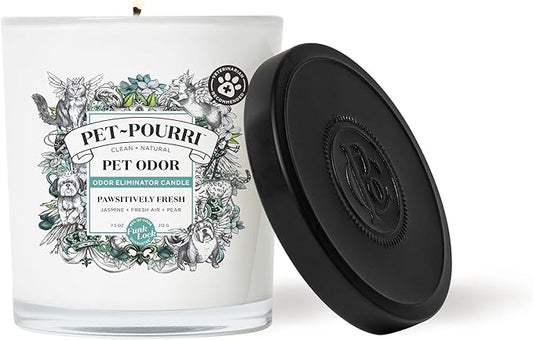 Pet-Pourri Pawsitively Fresh Pet Deodorizer Candle – Pet Safe Plant Based Ingredients & Wax – Vet Approved – Aromatherapy & Air Freshener for Pet Odor – Scented with Pineapple, Jasmine, & Pear