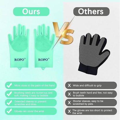 ROPO silicone gloves for pet grooming, multi-functional gloves for pet hair shedding, bathing, and massage (Green)