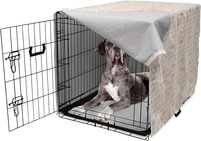 Lunarable Cream Dog Crate Cover, Geometrical Design Soft Colored Diamond Line Harlequin Background Pattern Classic Image, Easy to Use Pet Kennel Cover for Medium Large Dogs, 48 Inch, Tan
