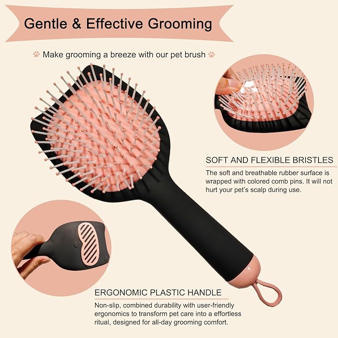 Soft Bristle Cat-Ear Puppy Brush Small Dogs Gentle Comb Grooming Tool Yorkie Shih Tzu Maltipoo Maltese (Black)