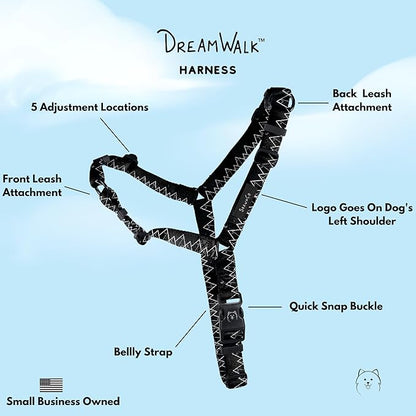 ShawnCo Dream Walk No-Pull Dog Harness- Adjustable, Comfortable, Easy to Use Pet Halter to Help Stop Pulling for Small, Medium and Large Dogs- Art Pattern Designs (Wolf Moon, M)