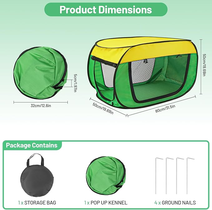 Collapsible Dog Travel Crate House Portable Dog Kennel for Small Medium Dogs Foldable Crate for Pets Cat Enclosure Indoor Outdoor Large Dog（Green and Yellow-Small）