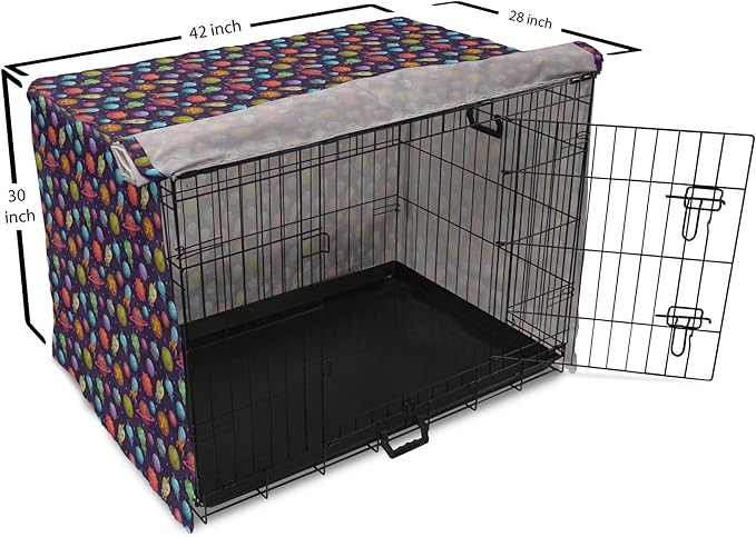 Lunarable Outer Space Dog Crate Cover, Cartoon Planets and Space Ships with Space Background Fun Science, Easy to Use Pet Kennel Cover for Medium Large Dogs, 42 Inch, Dark Blue