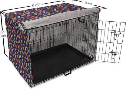 Lunarable Outer Space Dog Crate Cover, Cartoon Planets and Space Ships with Space Background Fun Science, Easy to Use Pet Kennel Cover for Medium Large Dogs, 42 Inch, Dark Blue