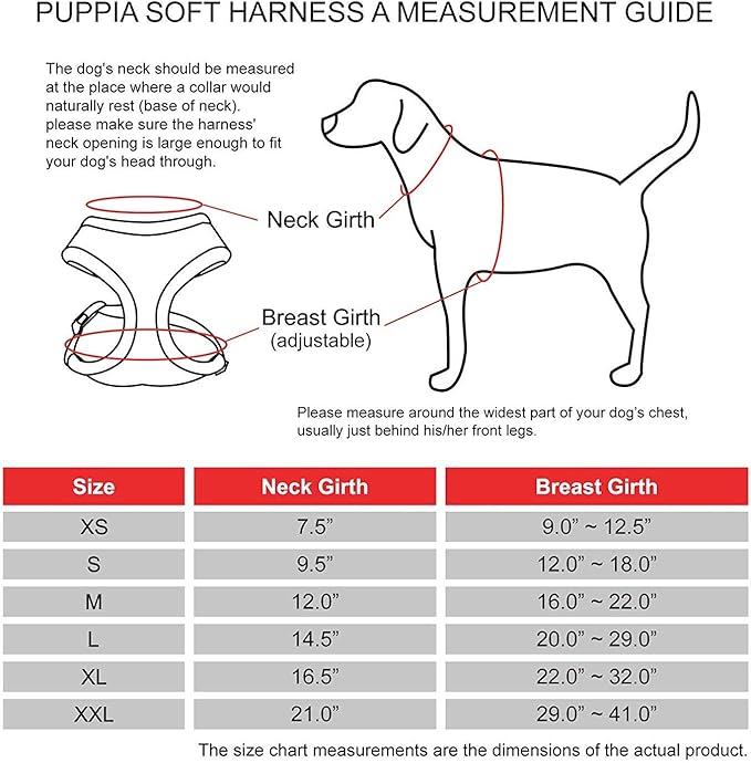 Puppia Soft Dog Harness No Choke Over-The-Head Triple Layered Breathable Mesh Adjustable Chest Belt and Quick-Release Buckle, Black, XX-Large