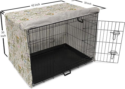 Ambesonne Floral Dog Crate Cover, Vintage Garden Plants Herbs Flowers Botanical Classic Design Art, Easy to Use Pet Kennel Cover for Medium Large Dogs, 42 Inch, Pink Blue