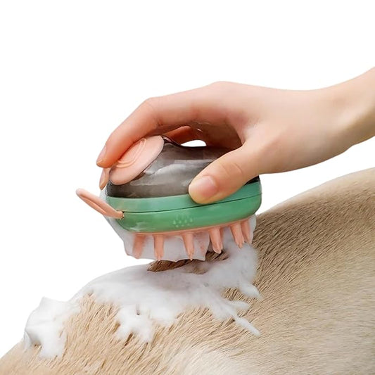 2-in-1 Pet Grooming Brush & Silicone Bath Massager for Dogs and Cats – Soft Bristle Deshedding Comb, Shampoo Dispenser, Skin-Friendly, Easy to Hold & Clean
