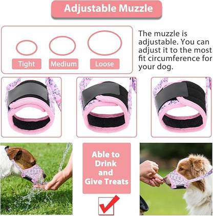 LUCKYPAW Dog Muzzle, Soft Dog Muzzles for Small Medium Large Dogs, Breathable Muzzles to Stop Biting and Chewing with Pattern, Allows Panting and Drinking (L-(Snout 7"-9½"), Pink Unicone)