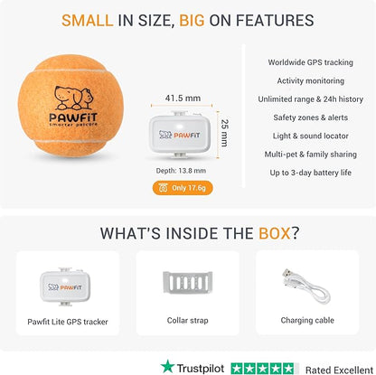 Lite for Small Dogs 4g GPS Tracker | Real Time Tracking | Activity Monitoring |Location History | Unlimited Range | Simply White