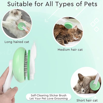 GJEASE Cat Grooming Glove Brush,Self-Cleaning Slicker Pet Brush for Short and Long Haired Pets,Dog Bath Brush for Shedding and Grooming,Removes Loose Hair and Tangles,Promote Circulation