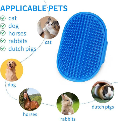 Dog Bath and Grooming Brush | Shampoo Massage Comb With Adjustable Loop Handle for Short and Long Hair Cats and Dogs, 2pcs (Tapered Head, Blue + Green)