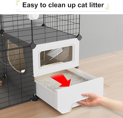 Oneluck Cat Cage Indoor with Litter Box 3-Tier DIY Cat Detachable Metal Wire Kennel Crate Large Exercise Place Ideal for 1-2 Kitties