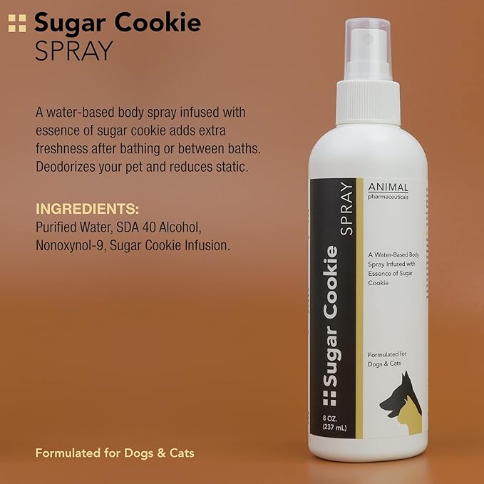 Pet Deodorizing Body Spray - Sweet Sugar Cookie Scent - Mild Long-Lasting Dog Body Spray and Cat Cologne - Formulated for Smelly Dogs and Cats - 8 Fluid Ounces