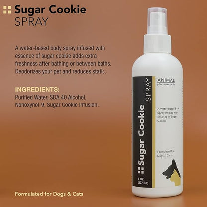 Pet Deodorizing Body Spray - Sweet Sugar Cookie Scent - Mild Long-Lasting Dog Body Spray and Cat Cologne - Formulated for Smelly Dogs and Cats - 8 Fluid Ounces