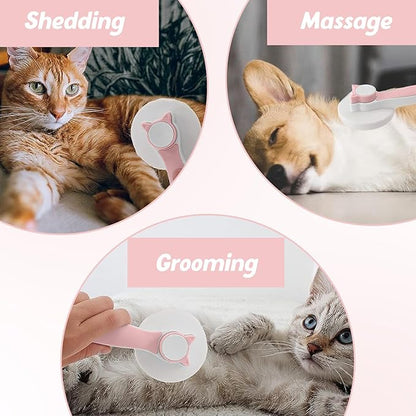 Grooming Brush with Release Button - Nail Trimmer, Hair Cleaner Brush for Shedding Long or Short Hair Cats and Dogs, Pet Massage Brush Pink