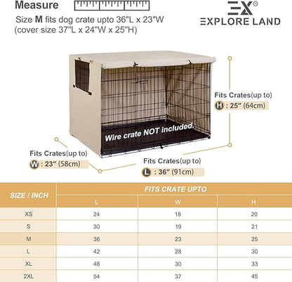 Explore Land 36 inches Dog Crate Cover Heavy Duty Polyester Pet Kennel Sunshade Universal Fit for Wire Cage (Light Tan)