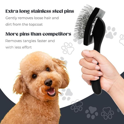 Slicker Brush for Goldendoodles and Long Haired Dogs Black Finish Long Stainless Steel Pins for Detangling and DeMatting Grooming Tool for Home by Doodle Me This Kingston and Hamilton