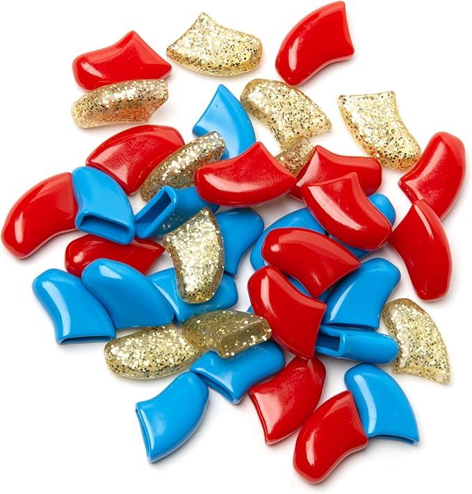 Soft Claws Nail Caps for Dogs with Non-Slip Design Made in USA - 40 Dog Nail Covers for Long-Lasting Protection of Floors and Furniture - Fourth of July (Red, Blue & Gold Sparkle), XXL
