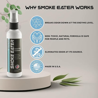 Smoke Eater All Purpose Odor Eliminator - Breaks Down Foul Scents at the Molecular Level - Smoke, Food, Pet and Stale Odor - Ideal For The Home, Apartment Cars, Boats - 4 oz Travel Bottle (New Car Fresh)