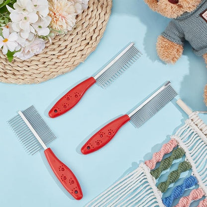 OLYCRAFT 3Pcs 3 Styles Stainless Steel Pet Combs Macrame Fringe Combs Pet Combs with Plastic Handle Metal Tassel Combs Pet Grooming Comb for Removing Tangles and Knots Grooming Tool Tassel Brush