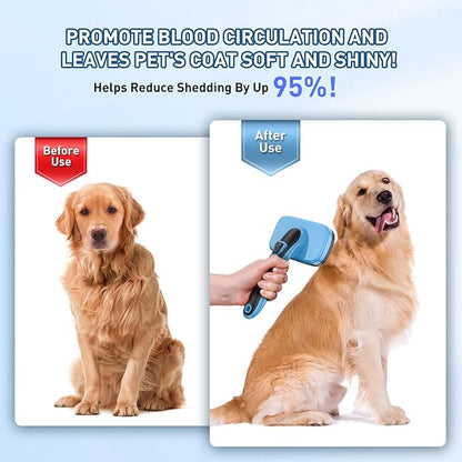 Dog Brush for Shedding, Self-Cleaning Slicker & Comb, Nail Clipper, Bath Brush, Undercoat Rake. Removes Mats, Tangles, Fur. 6 PCS Kit for Small To Large Dogs, Short & Long Haired Pets. Blue